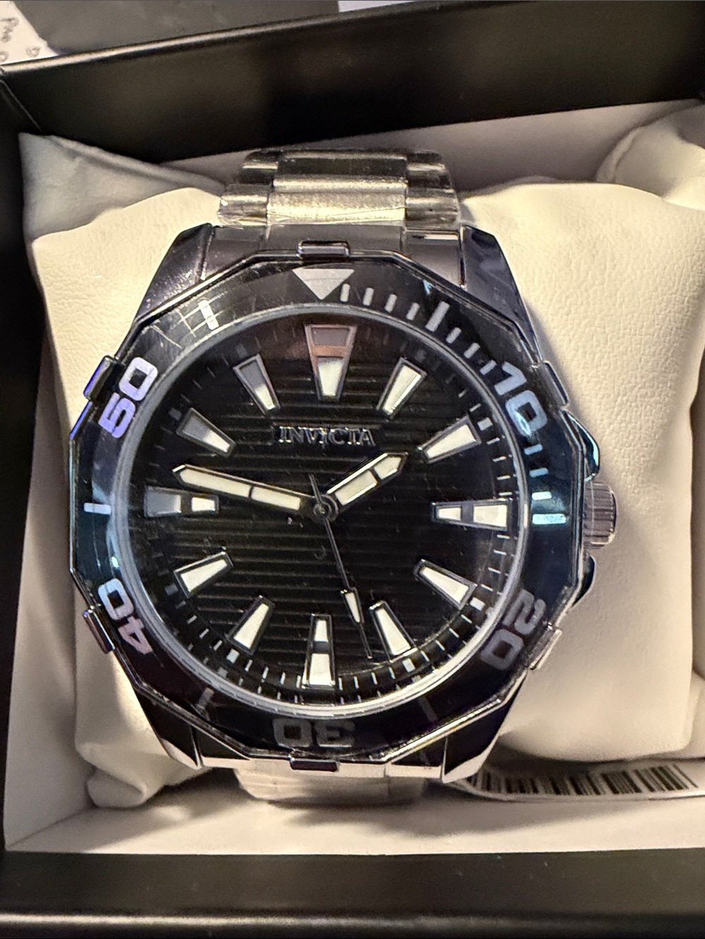 Invicta Men's Diver Silver Watch with Black Dial and Stainless Bracelet